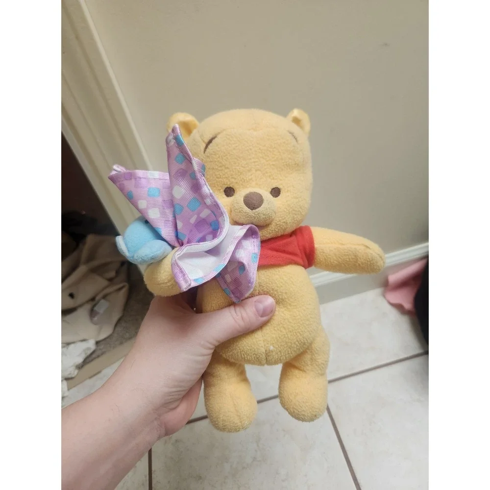 vintage Disney Winnie the Pooh Plush with‎ Blue Bear and Purple Security Blanket